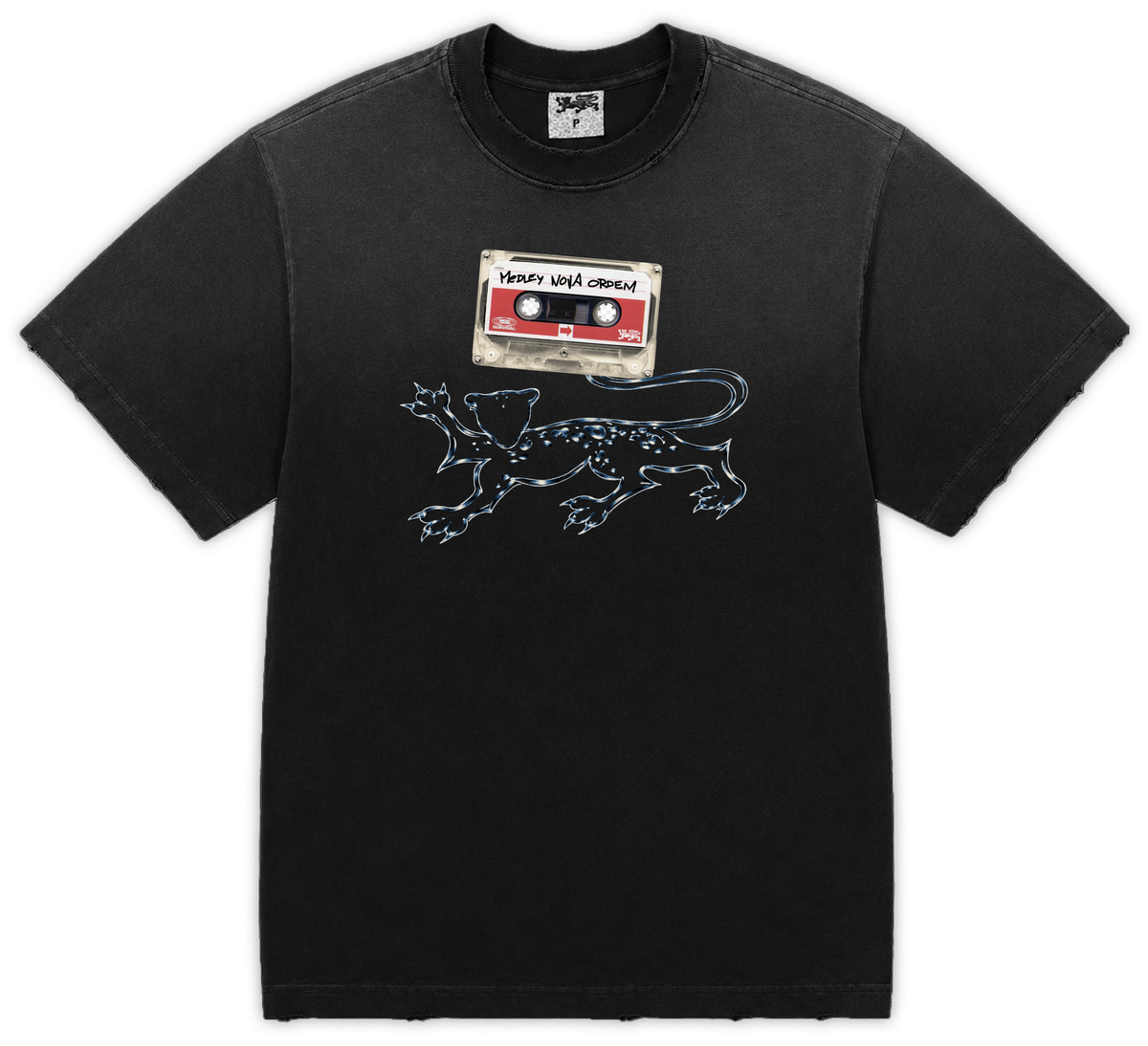 CAMISETA FITA ONÇA LOGO (PRETO ESTONADO)